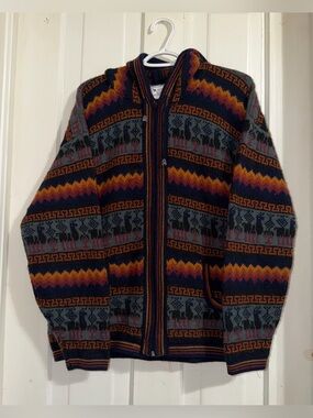 Men's size large XL alpaca wool blend sweater Multicolor Zip-Front Jacket